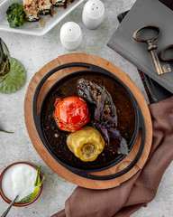 eggplant dolma with tomato and belly pepper _