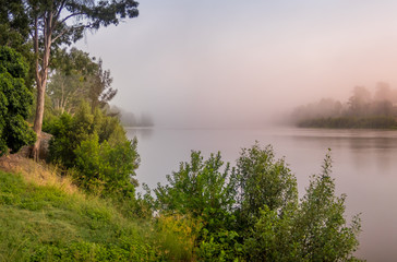 Misty River Sunrise Panorama