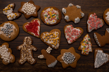 homemade gingerbread of various shapes with white icing