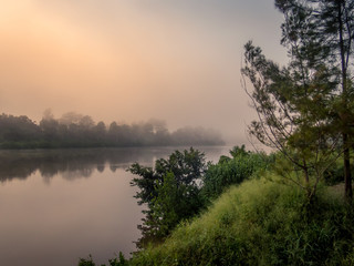 Misty River Sunrise