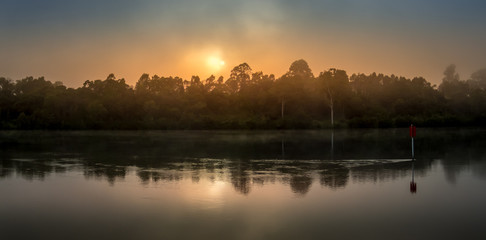 Misty River Sunrise Panorama
