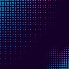 Halftone gradient pattern. Halftone dots colorful texture for your design. Abstract neon dark blue background. Vector illustration