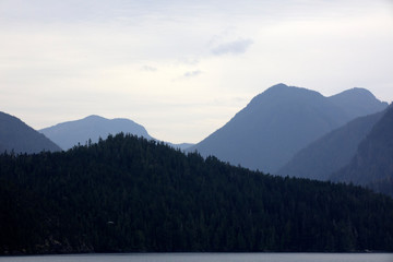 Inside Passage, Alaska / USA - August 18, 2019: Inside Passage coastline landscape, Inside Passage, Alaska, USA