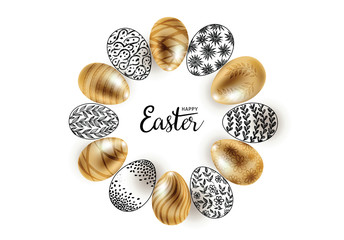 Easter eggs isolated on white background. Happy Easter. Hand drawn illustration.