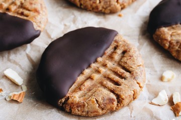 Chocolate-covered peanut cookies. Nutty dessert