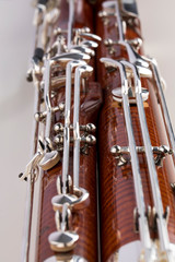 Wooden bassoon isolated on a white background. Music instruments.