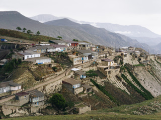 Fototapeta na wymiar Dagestan traditional highland village Argvani in Caucasus Mountains. Rural mountain scenery in Russia