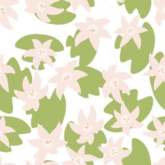 Seamless pattern with hand drawn doodle flowers and leaves. Floral vector background.