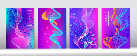 Music Covers Set. 3D Liquid Shapes Trendy Cover Design. Blue Pink Purple Punk Vector 