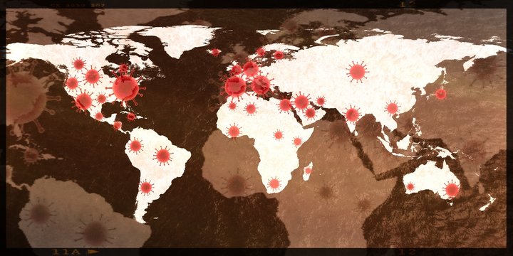 Illustration Of A World Map View On Corona Virus Covid-19 Outbreak Spots 