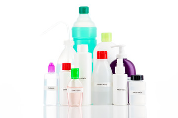 disinfectant, sanitizer in plastic packaging on a white background