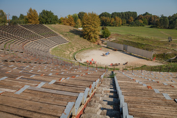 Ancient theater and coulms in Dion, Greece