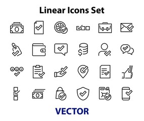 A simple set of claim related vector line icons. Contains icons such as security guarantee, received document, read message, verification, quality and much more. Editable Bar. 480x480