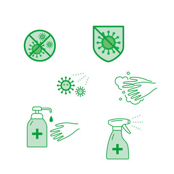Vector sanitize icon set in green color