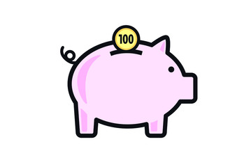 ブタの貯金箱と100円玉のイラスト