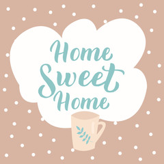 Obraz premium Home sweet home text poster. Housewarming greeting typography lettering. Handwritten font banner, postcard, sticker. Vector eps 10.