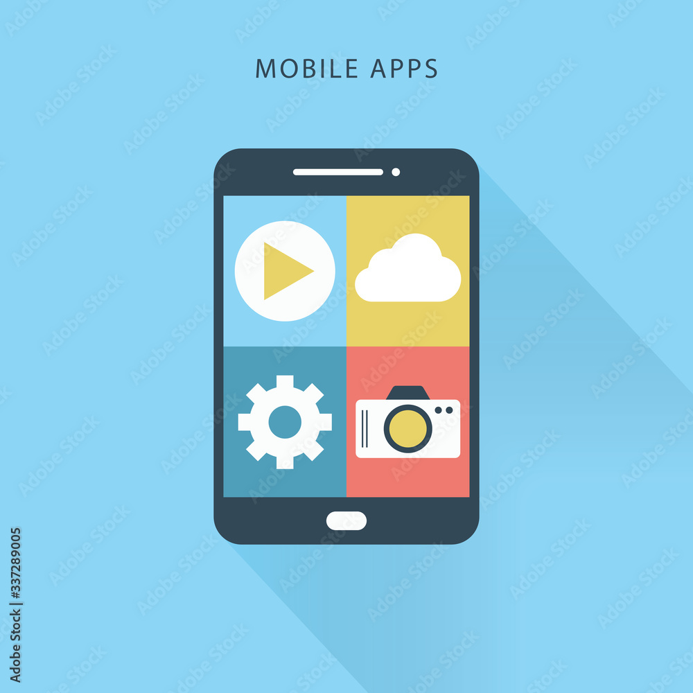 Poster mobile application development process flat vector