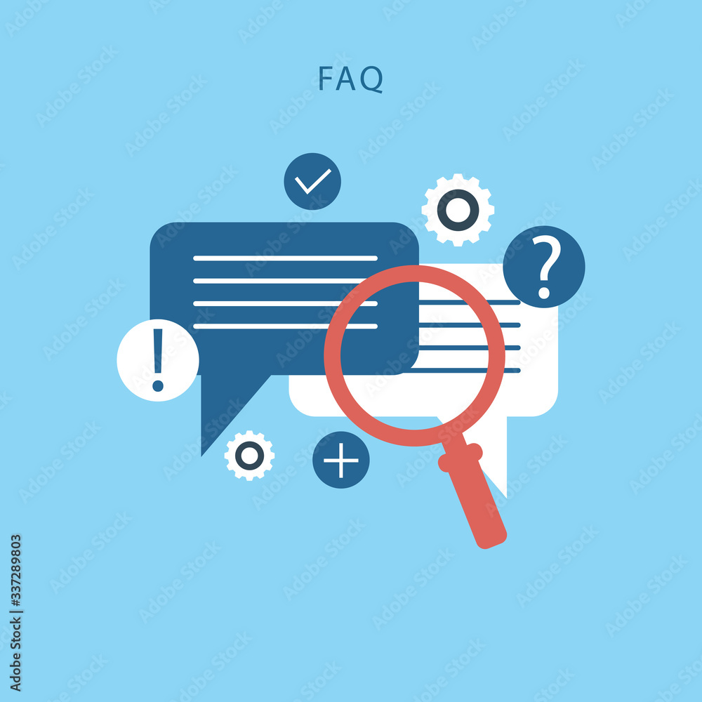 Aufkleber faq website banner. vector illustration concept for frequently asked questions or questions and answ
