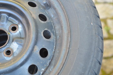 Black tyres at a car repair service store