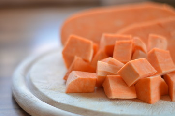 sweet potato on a chopping board