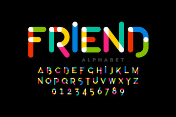Playful childrens style colorful font design, alphabet letters and numbers