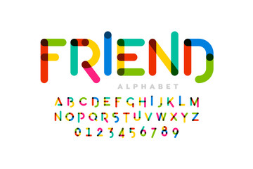 Playful childrens style colorful font design, alphabet letters and numbers