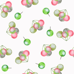 Pink and red watercolor berries on white background: juicy seamless pattern, tender textile print and wallpaper design.