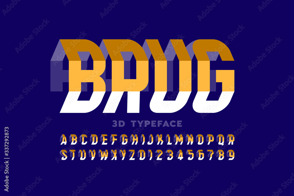 Poster three dimensional style modern font design, alphabet letters and numbers