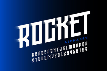 Speed style font design, alphabet letters and numbers