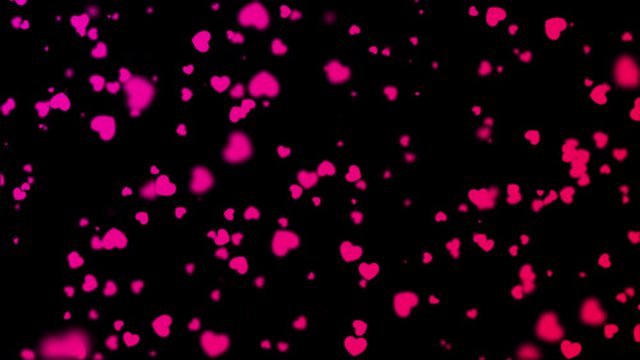 Rain of hearts. Seamless looping animation of falling red and purple hearts over black background