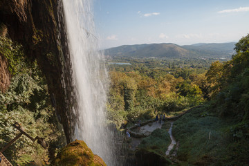 Fototapeta na wymiar Edessa great park waterfall in Greece.