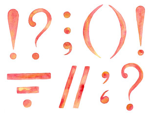 Collection of watercolor punctuation marks.