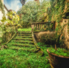 Obraz premium Old stairway in a an abandoned village