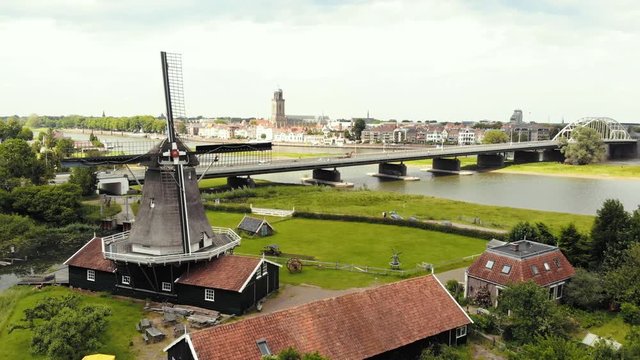 Dutch windmill drone shot 4k