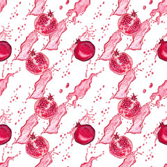 Watercolor seamless pattern of pomegranate fruit, for wedding cards, romantic prints, fabrics, textiles and scrapbooking. - 337296817