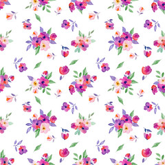 Watercolor seamless pattern of flowers and leaves, for wedding cards, romantic prints, fabrics, textiles and scrapbooking. - 337296859