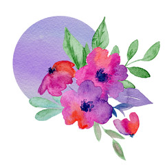 Cute watercolor hand drawn illustration of flowers isolated on a white background, for Valentine's Day greeting card, wedding card, romantic prints and scrapbooking. - 337296890