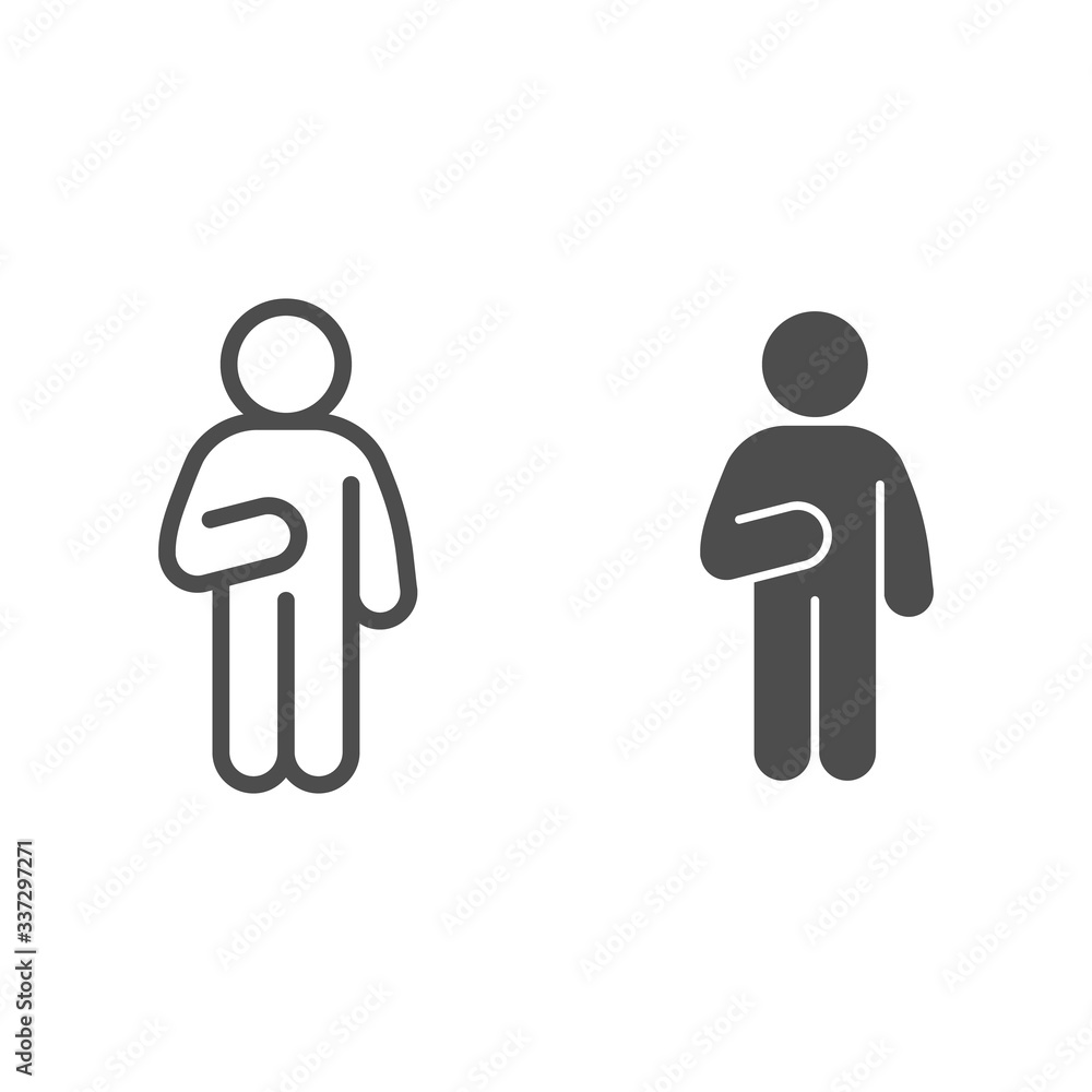 Poster guy idler line and solid icon. man in front pose with raised hand on the left outline style pictogra