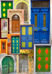 Fototapeta na wymiar A montage of colourful Greek Doors 
