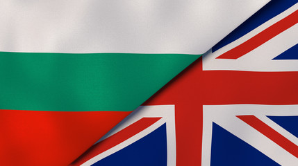 The flags of Bulgaria and United Kingdom. News, reportage, business background. 3d illustration