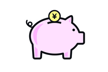 ブタの貯金箱と日本円のイラスト