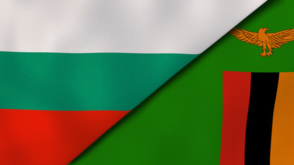 The flags of Bulgaria and Zambia. News, reportage, business background. 3d illustration