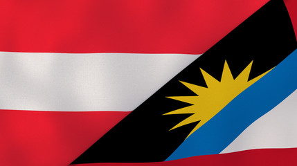 The flags of Austria and Antigua and Barbuda. News, reportage, business background. 3d illustration