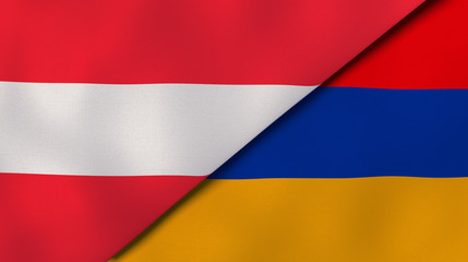 The flags of Austria and Armenia. News, reportage, business background. 3d illustration