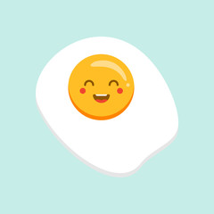 Happy cute smiling funny kawaii fried egg. Vector flat cartoon character illustration icon.Isolated on color background. breakfast food concept. Character design vector illustration. 