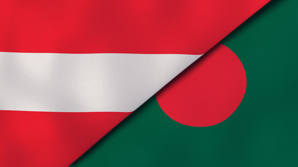 The flags of Austria and Bangladesh. News, reportage, business background. 3d illustration