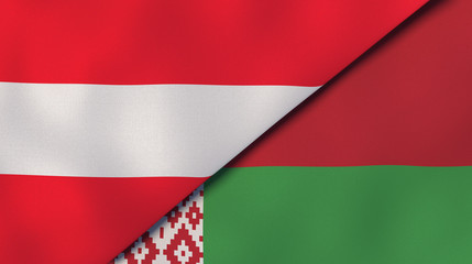 The flags of Austria and Belarus. News, reportage, business background. 3d illustration