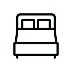 Double bed isolated vector icon, bedroom furniture outline icon
