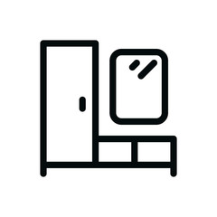 Hallway furniture isolated icon, hallway coat rack and bench linear vector icon