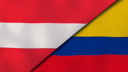 The flags of Austria and Colombia. News, reportage, business background. 3d illustration